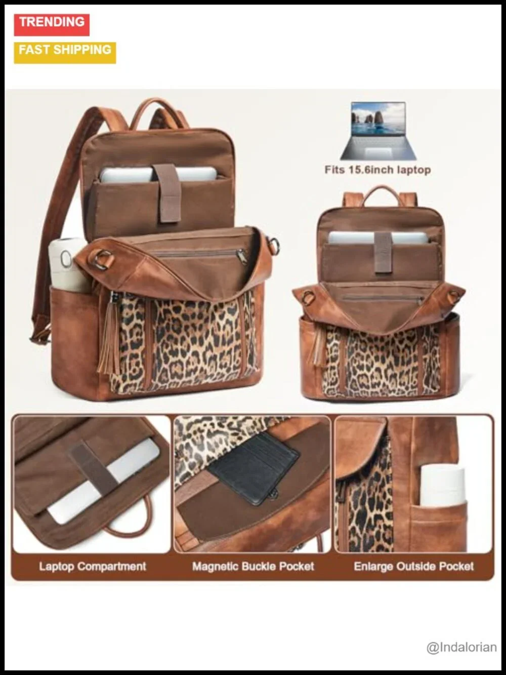 Faux Leather Laptop Backpack for Women 15.6 inch Water-Resistant Travel Daypack